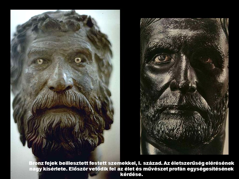 Bronz fejek beillesztett festett szemekkel, I. század