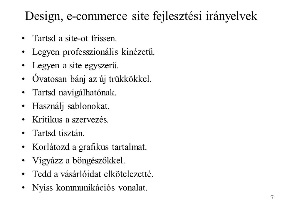 Design, e-commerce site fejlesztési irányelvek