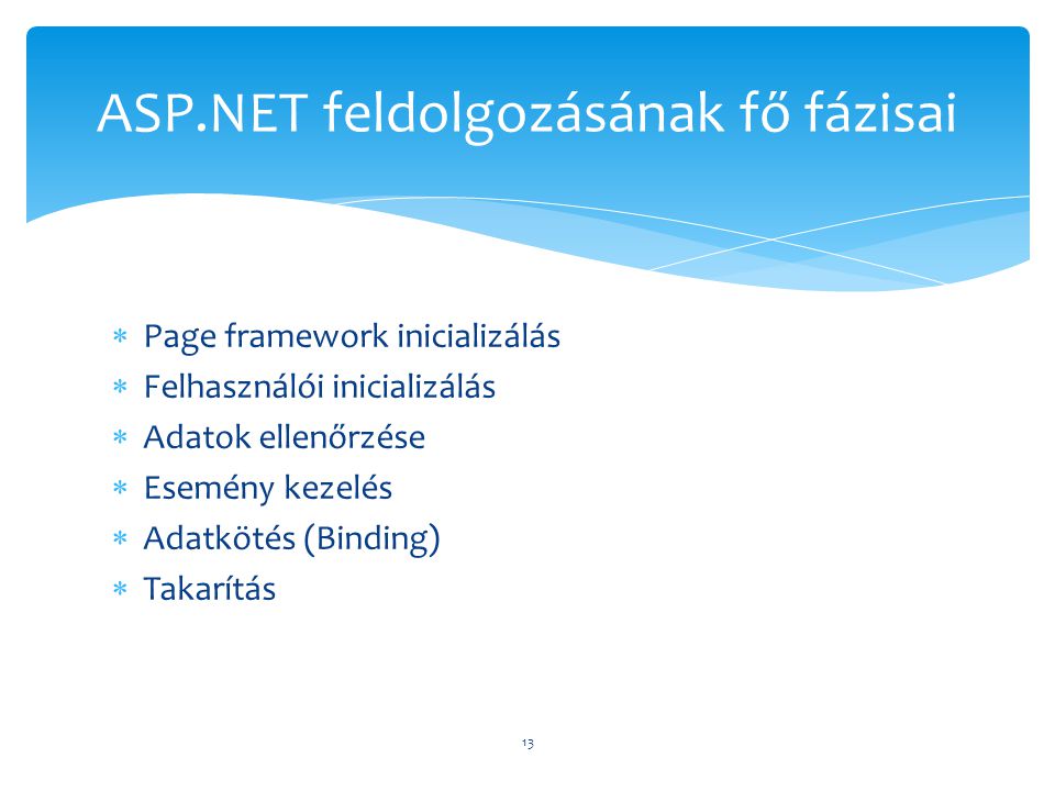 ASP.NET feldolgozásának fő fázisai