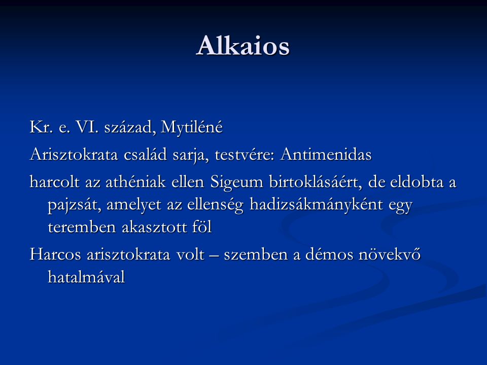 Alkaios Kr. e. VI. század, Mytiléné