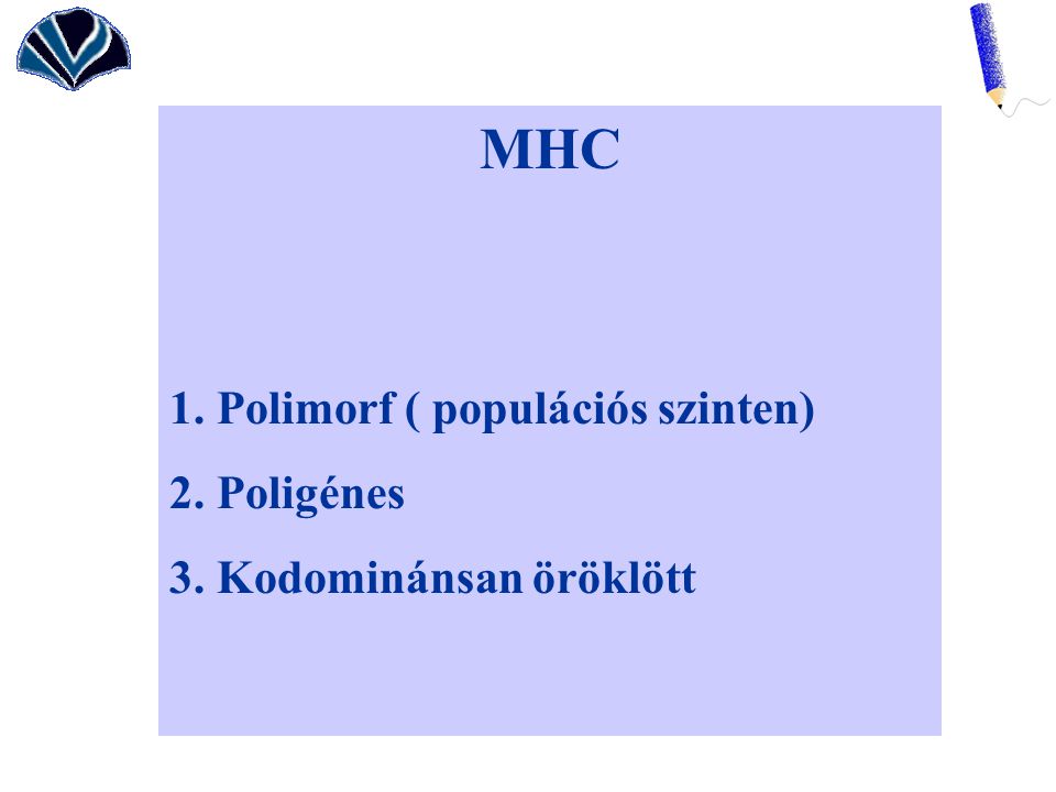 MHC 1. Polimorf ( populációs szinten) 2. Poligénes