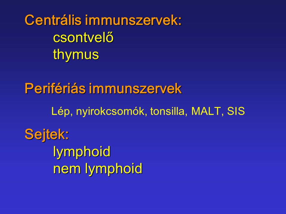 Centrális immunszervek:. csontvelő