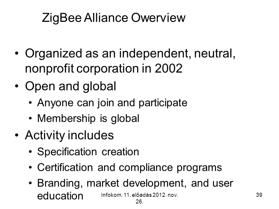 ZigBee Alliance Owerview