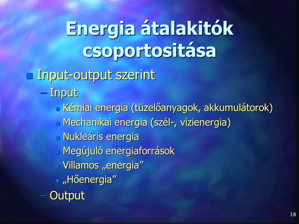 Energia átalakitók csoportositása
