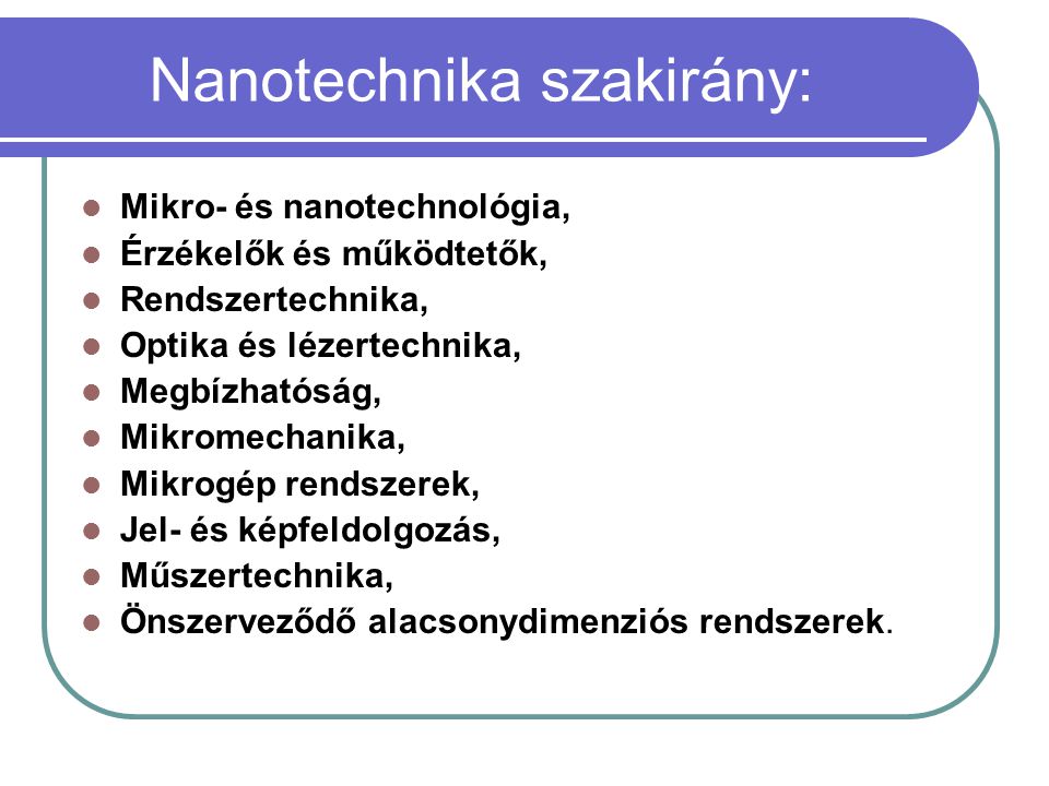 Nanotechnika szakirány: