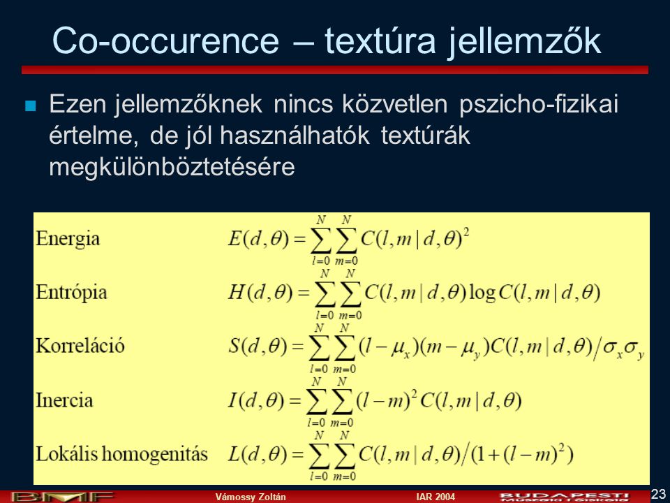 Co-occurence – textúra jellemzők