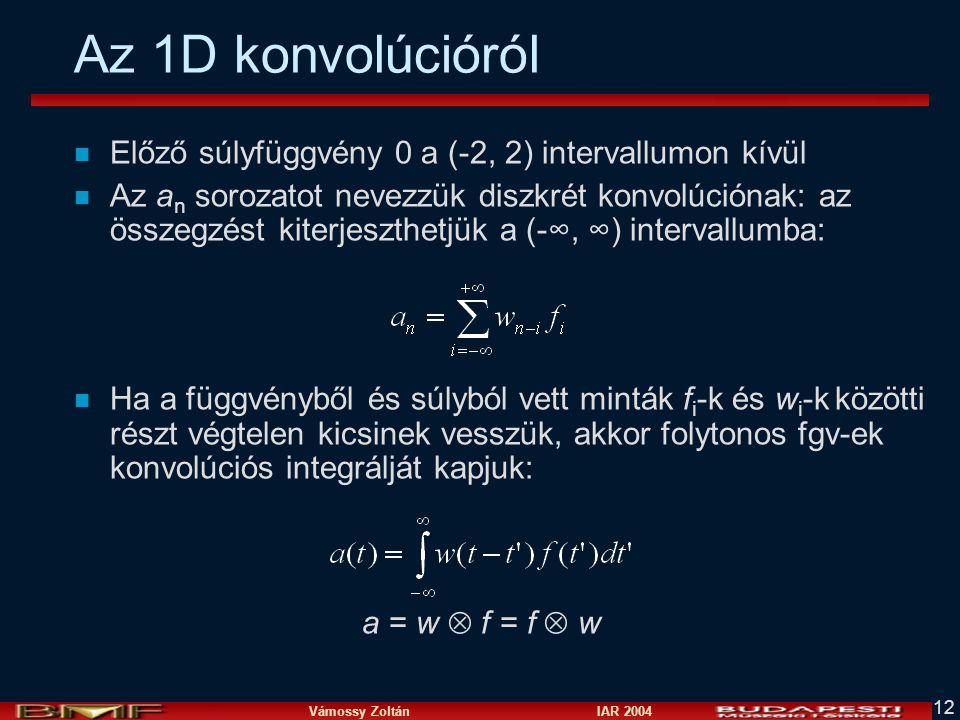 Az 1D konvolúcióról Előző súlyfüggvény 0 a (-2, 2) intervallumon kívül