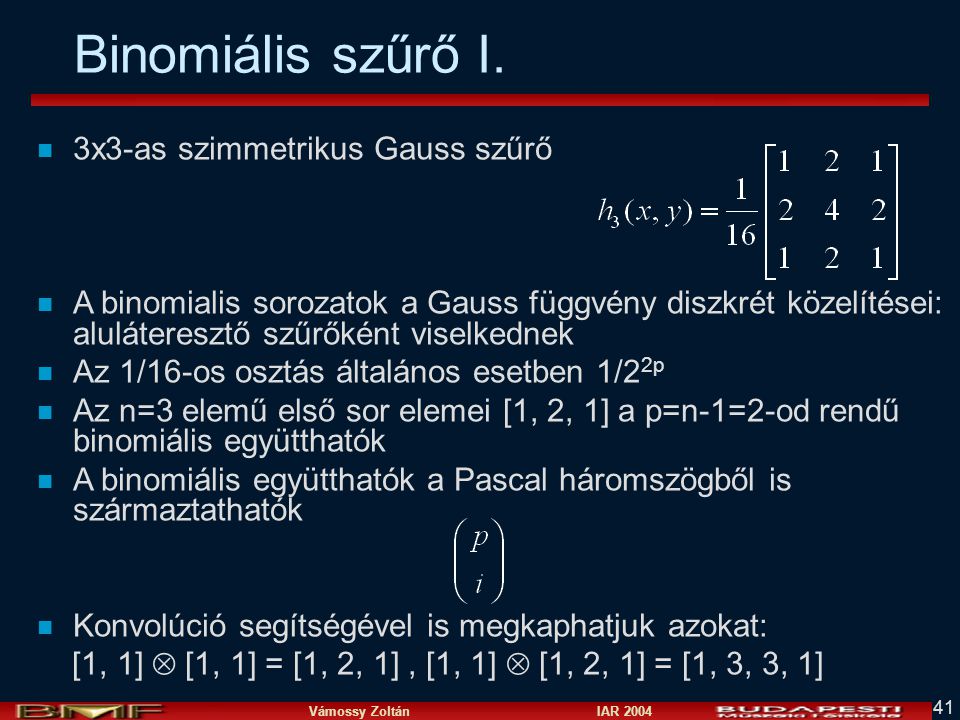 Binomiális szűrő I. 3x3-as szimmetrikus Gauss szűrő