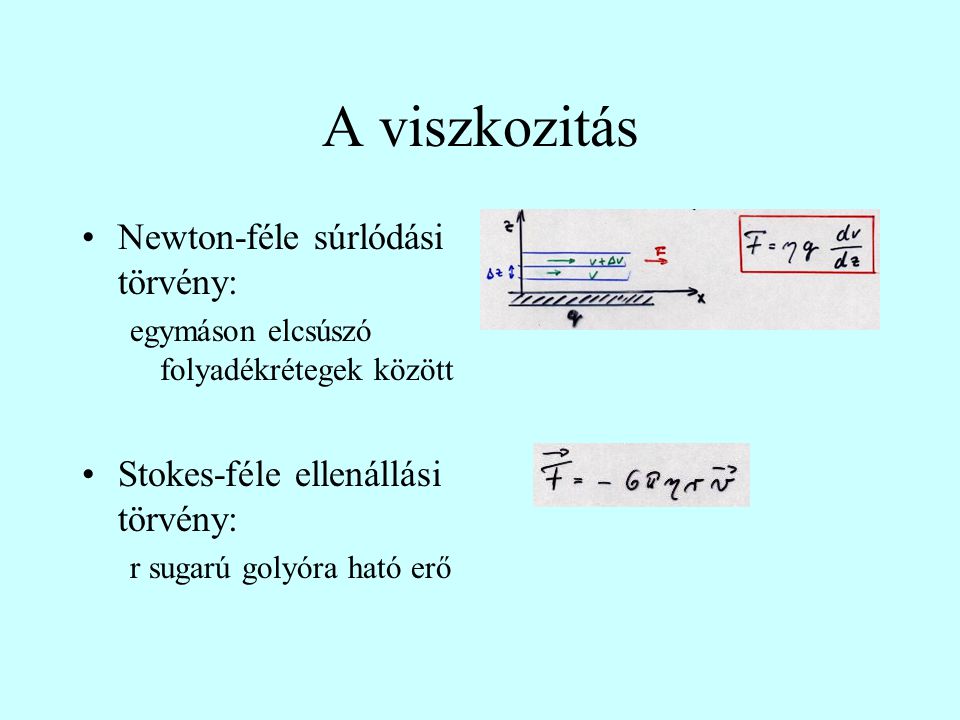 A viszkozitás Newton-féle súrlódási törvény: