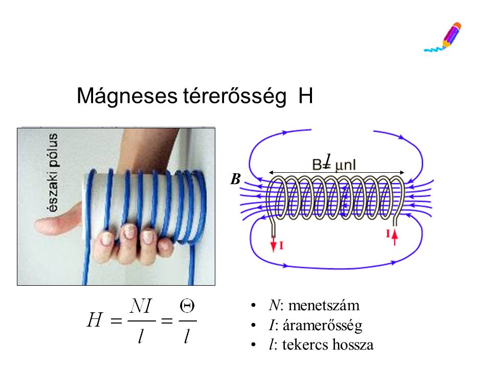 Mágneses térerősség H l B N: menetszám I: áramerősség