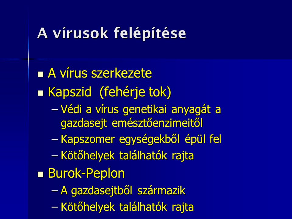 A vírusok felépítése A vírus szerkezete Kapszid (fehérje tok)