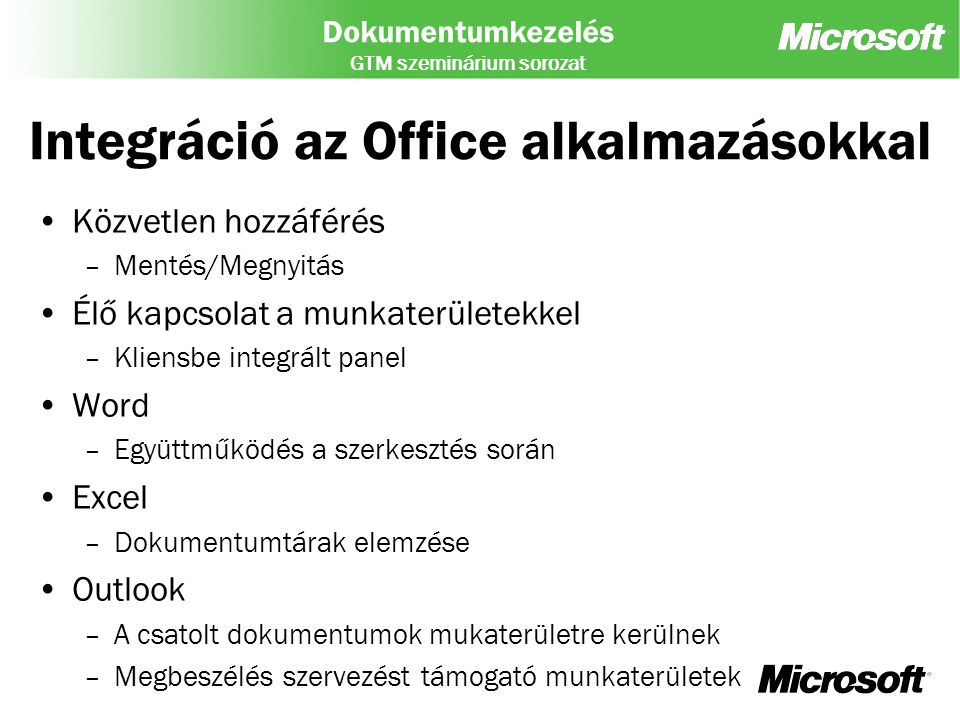 Integráció az Office alkalmazásokkal