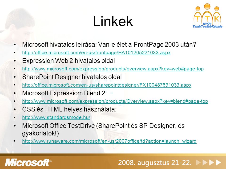 Linkek Microsoft hivatalos leírása: Van-e élet a FrontPage 2003 után