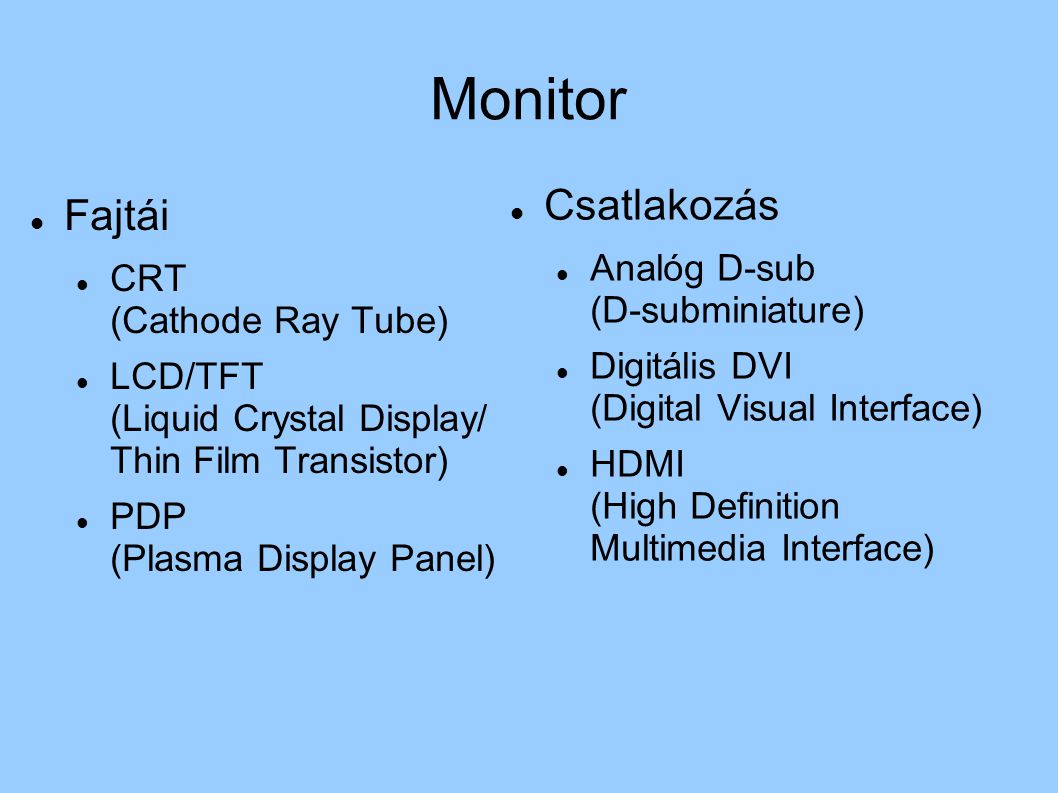Monitor Csatlakozás Fajtái Analóg D-sub (D-subminiature)
