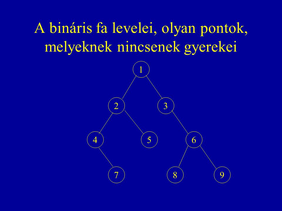 A bináris fa levelei, olyan pontok, melyeknek nincsenek gyerekei