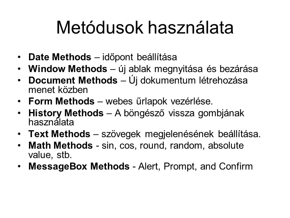 Metódusok használata Date Methods – időpont beállítása