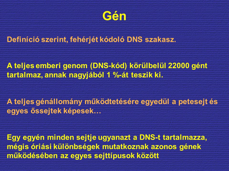 Gén Definíció szerint, fehérjét kódoló DNS szakasz.