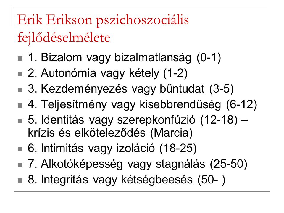 Erik Erikson pszichoszociális fejlődéselmélete