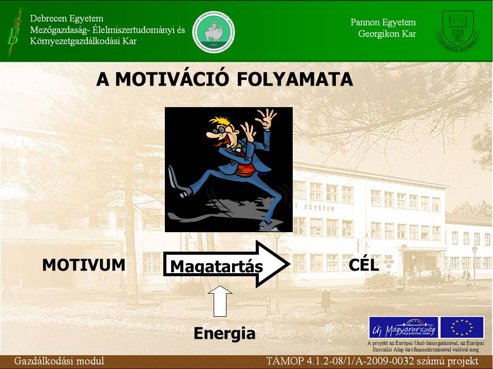 A MOTIVÁCIÓ FOLYAMATA Magatartás MOTIVUM CÉL Energia