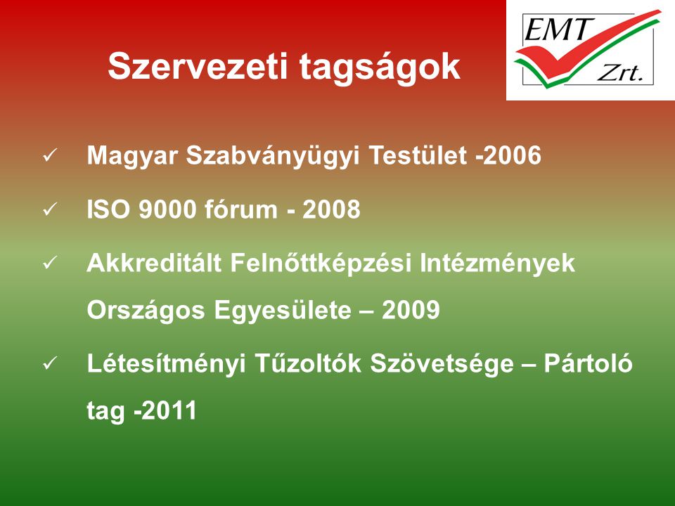 Szervezeti tagságok Magyar Szabványügyi Testület -2006