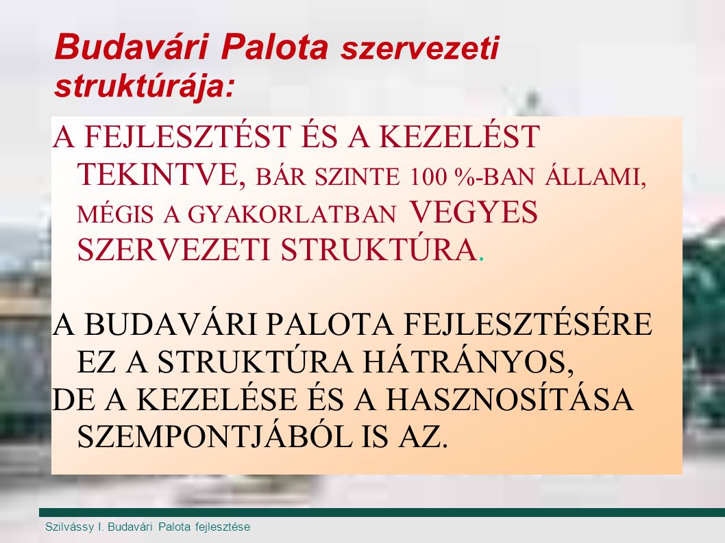 Budavári Palota szervezeti struktúrája: