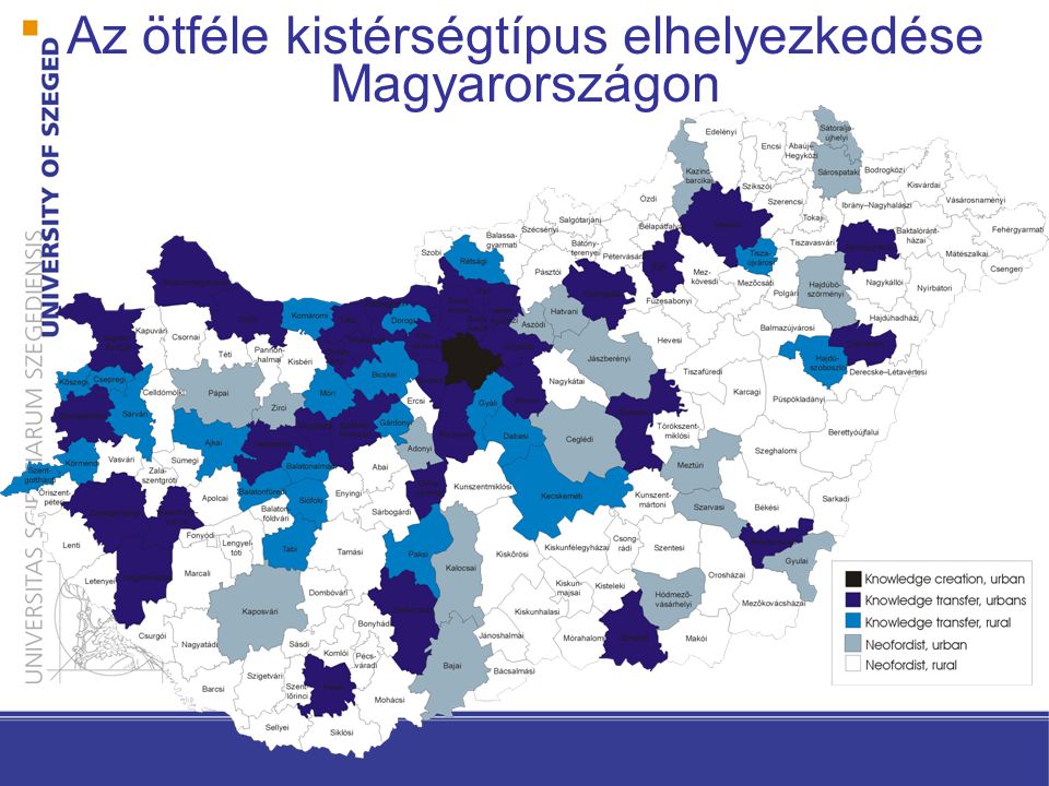 Az ötféle kistérségtípus elhelyezkedése Magyarországon