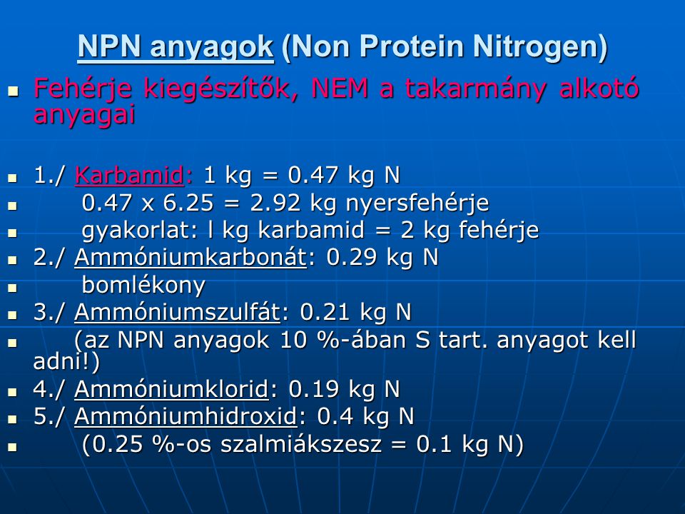 NPN anyagok (Non Protein Nitrogen)