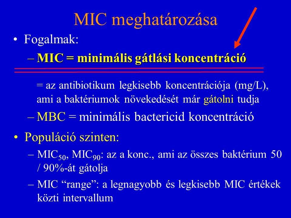 MIC meghatározása Fogalmak: MIC = minimális gátlási koncentráció