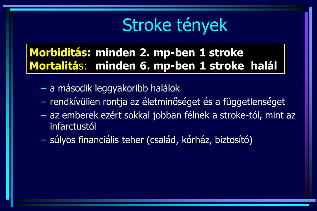 Stroke tények Morbiditás: minden 2. mp-ben 1 stroke