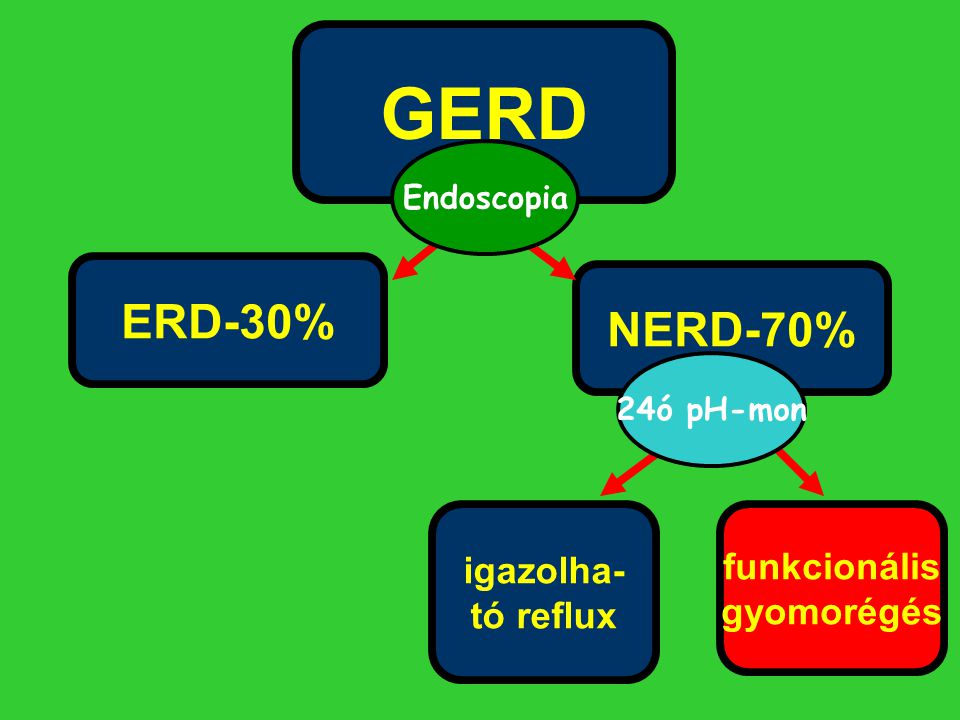 GERD ERD-30% NERD-70% igazolha- funkcionális tó reflux gyomorégés