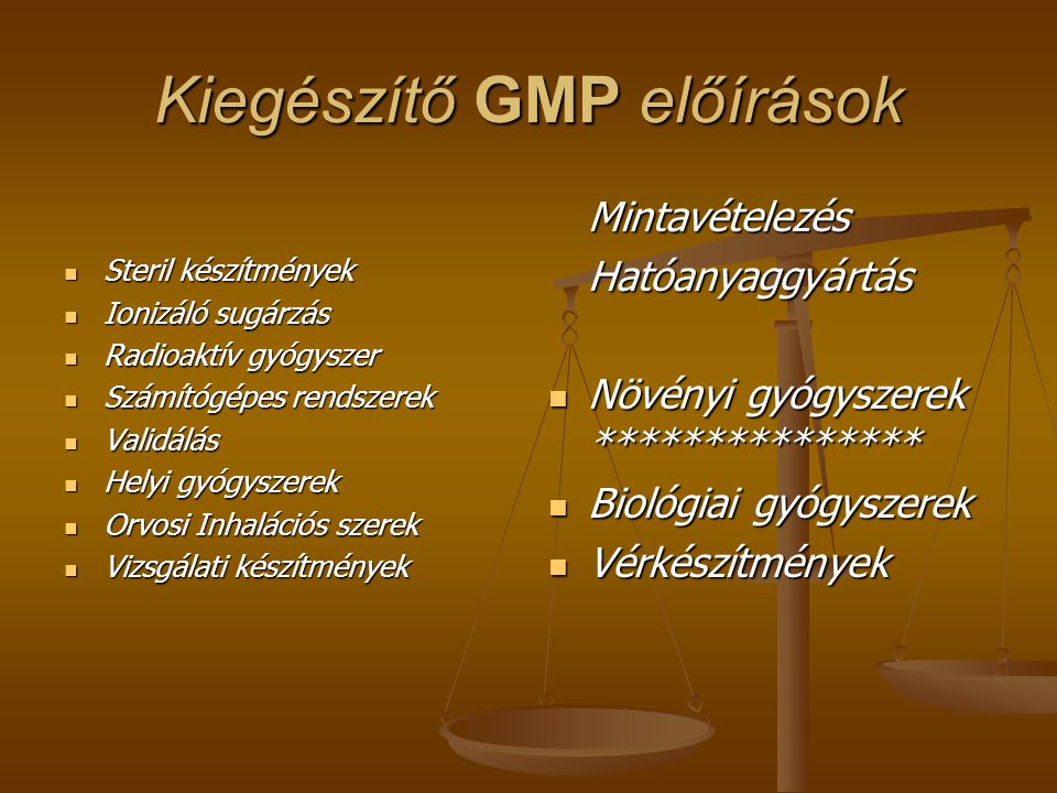 Kiegészítő GMP előírások