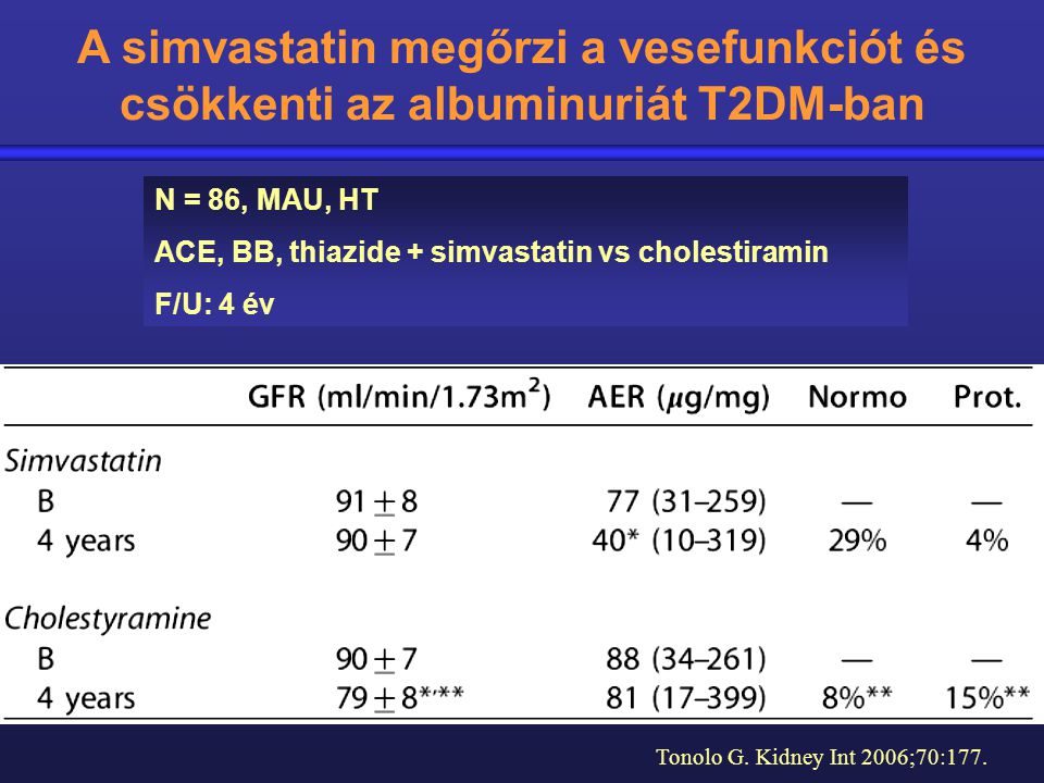 A simvastatin megőrzi a vesefunkciót és csökkenti az albuminuriát T2DM-ban