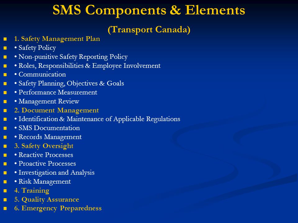 SMS Components & Elements (Transport Canada)