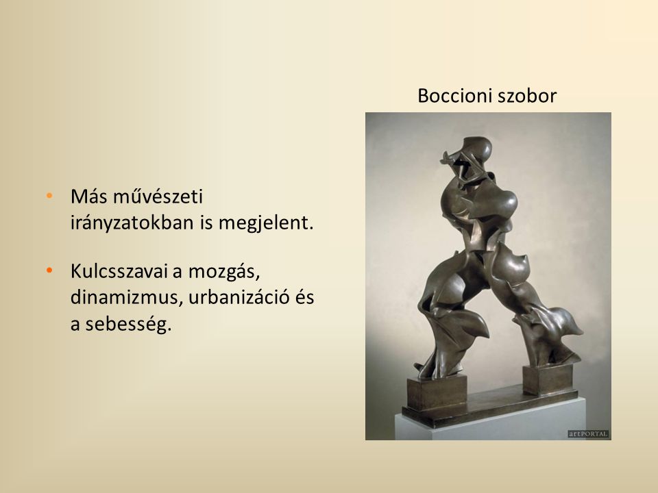 Boccioni szobor Más művészeti irányzatokban is megjelent.