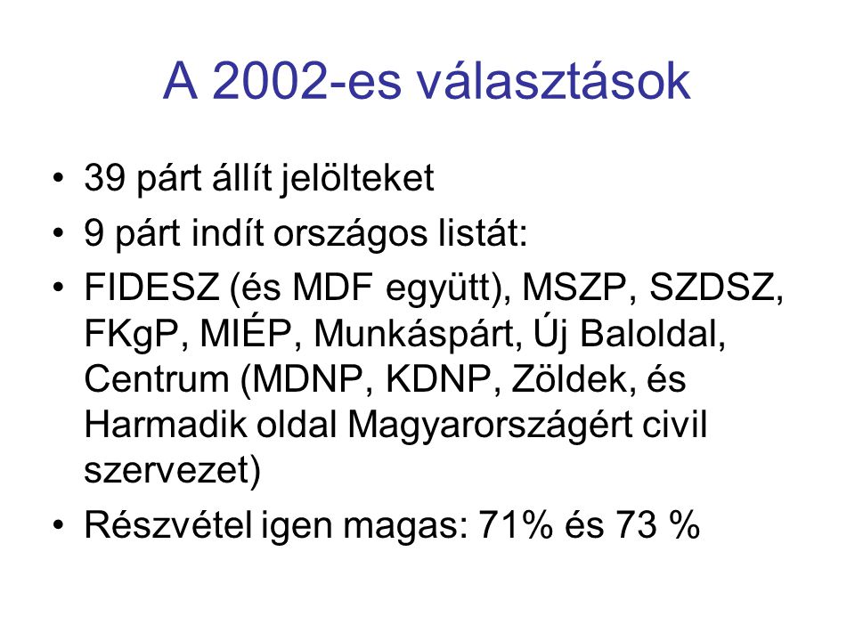 A 2002-es választások 39 párt állít jelölteket