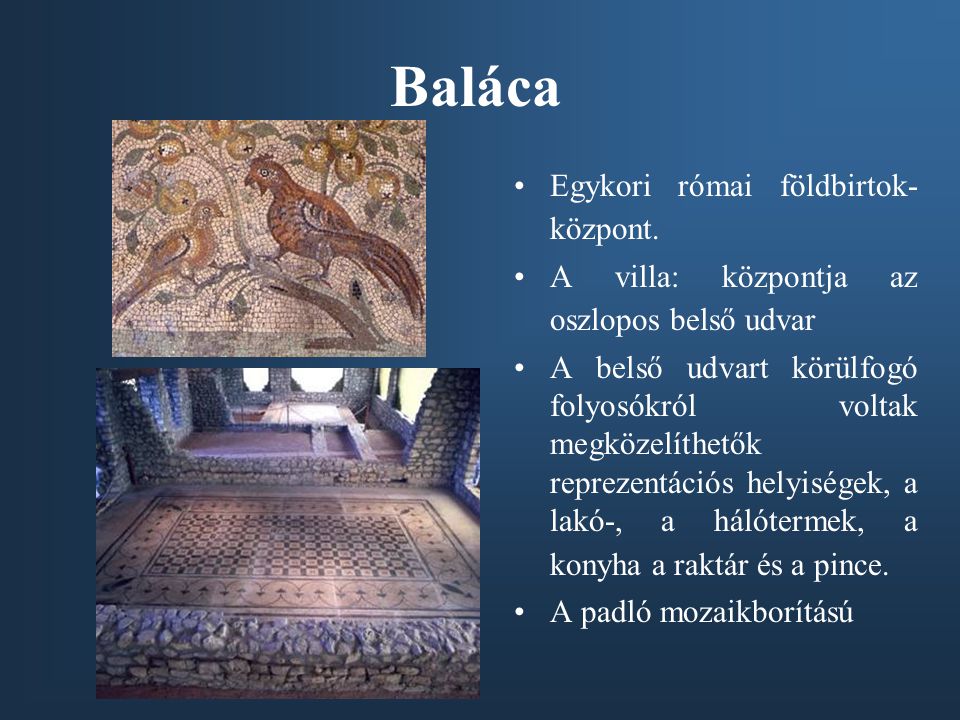 Baláca Egykori római földbirtok-központ.