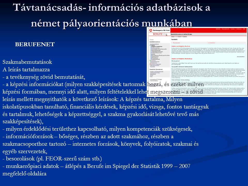 Távtanácsadás- információs adatbázisok a német pályaorientációs munkában