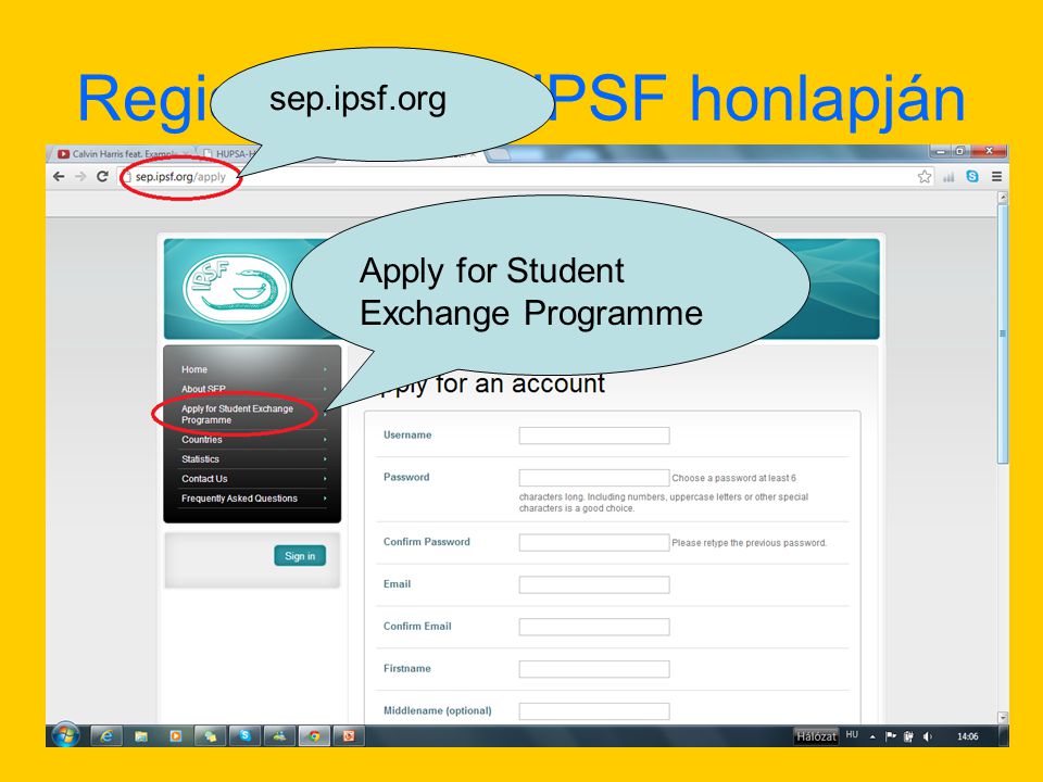 Regisztráció az IPSF honlapján