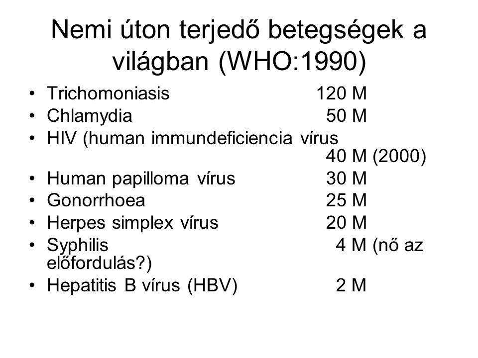 Nemi úton terjedő betegségek a világban (WHO:1990)
