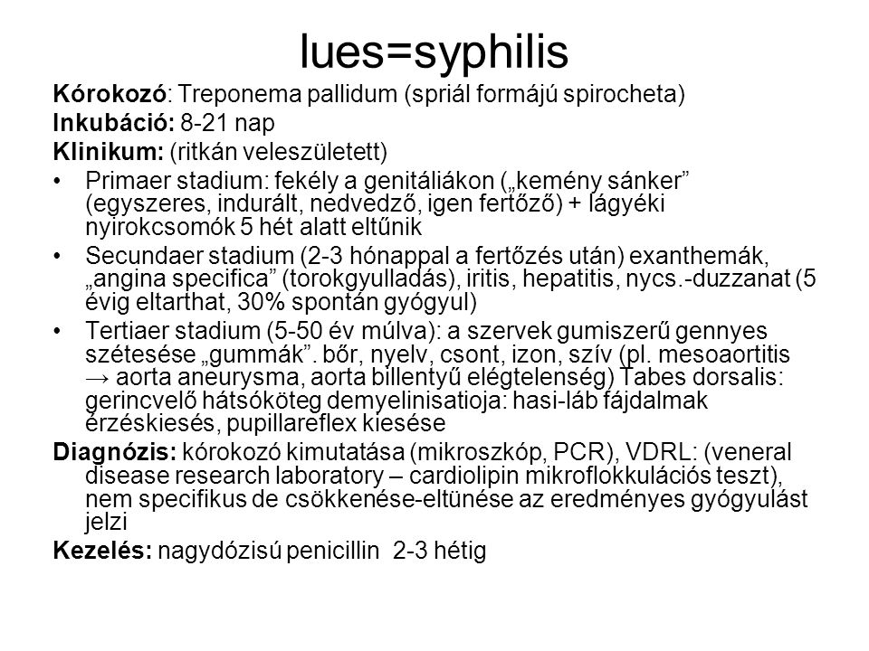lues=syphilis Kórokozó: Treponema pallidum (spriál formájú spirocheta)