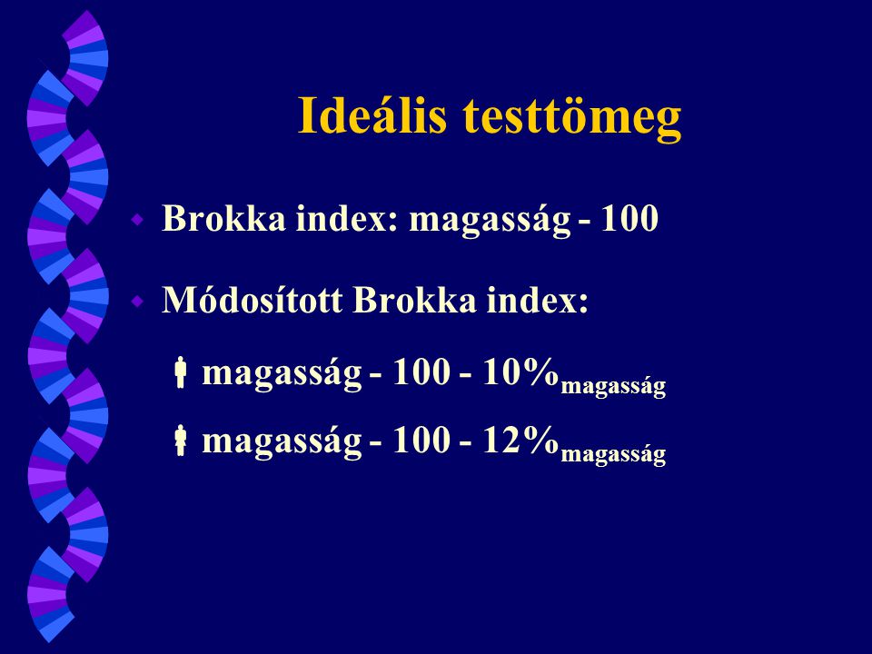 Ideális testtömeg Brokka index: magasság - 100