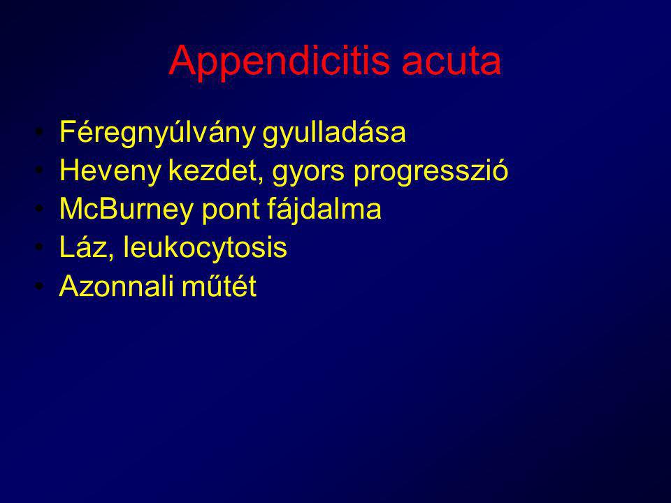 Appendicitis acuta Féregnyúlvány gyulladása
