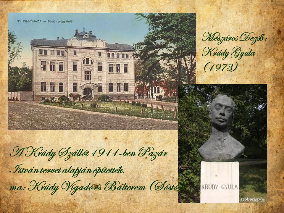A Krúdy Szállót 1911-ben Pazár István tervei alapján építették.