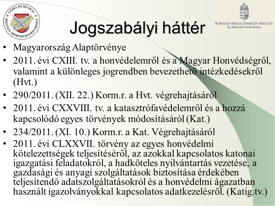 Jogszabályi háttér Magyarország Alaptörvénye