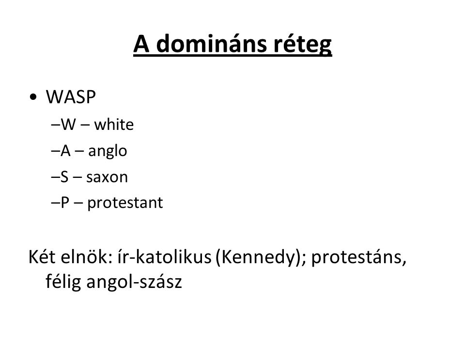 A domináns réteg WASP. W – white. A – anglo. S – saxon.