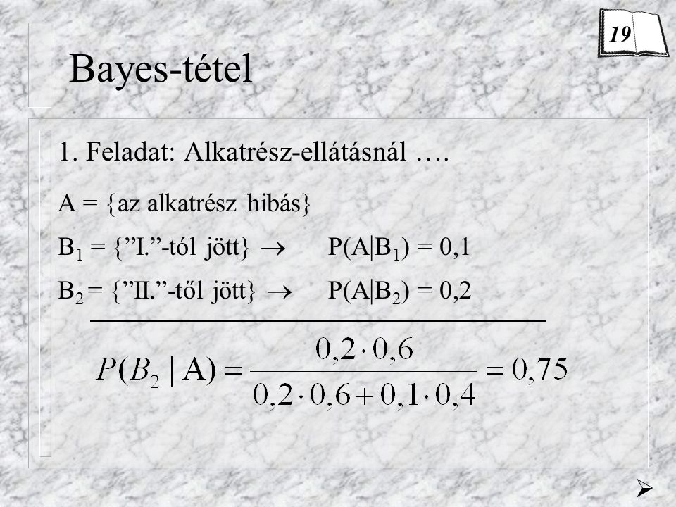 Bayes-tétel 1. Feladat: Alkatrész-ellátásnál ….