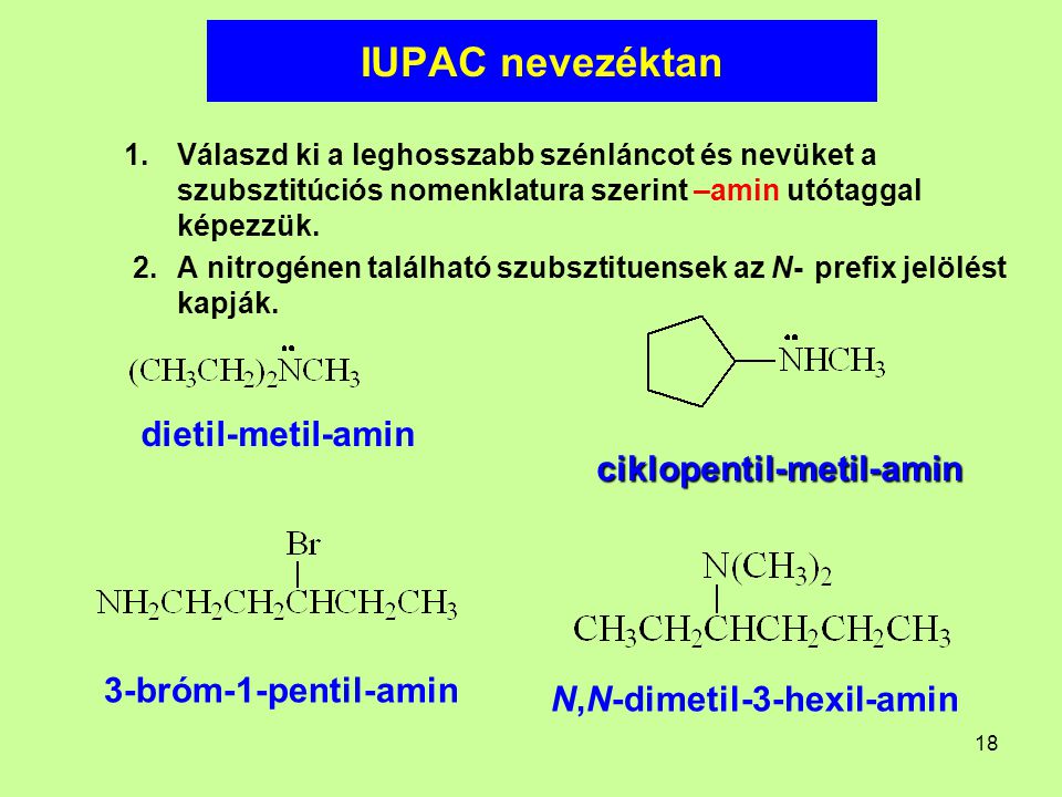 IUPAC nevezéktan dietil-metil-amin ciklopentil-metil-amin