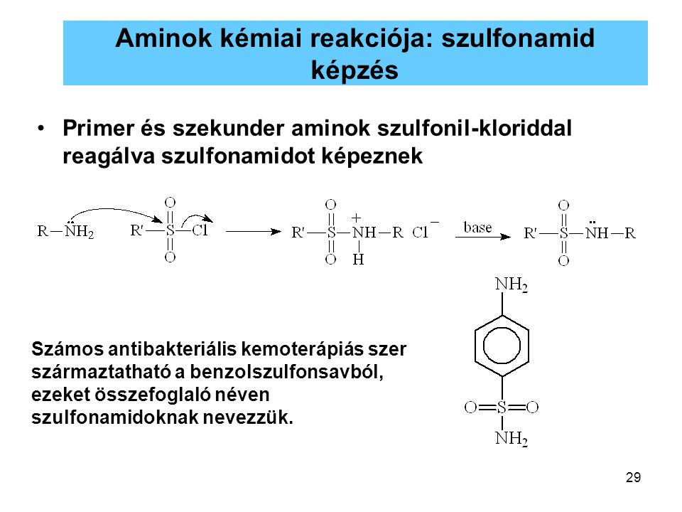 Aminok kémiai reakciója: szulfonamid képzés