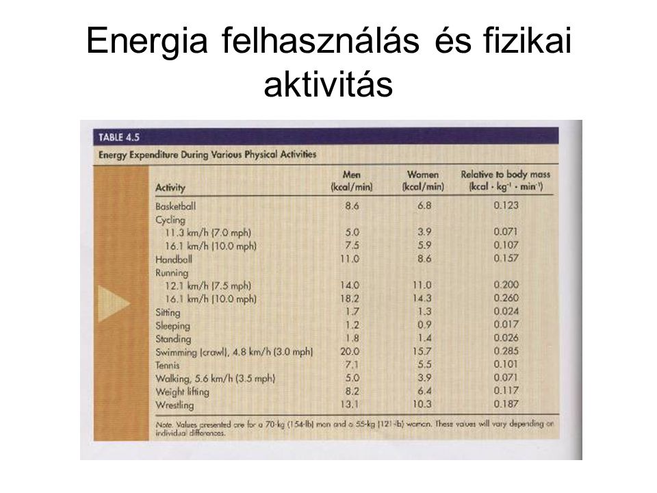 Energia felhasználás és fizikai aktivitás