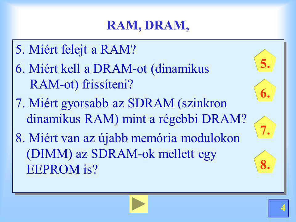 RAM, DRAM, 5. Miért felejt a RAM 6. Miért kell a DRAM-ot (dinamikus RAM-ot) frissíteni